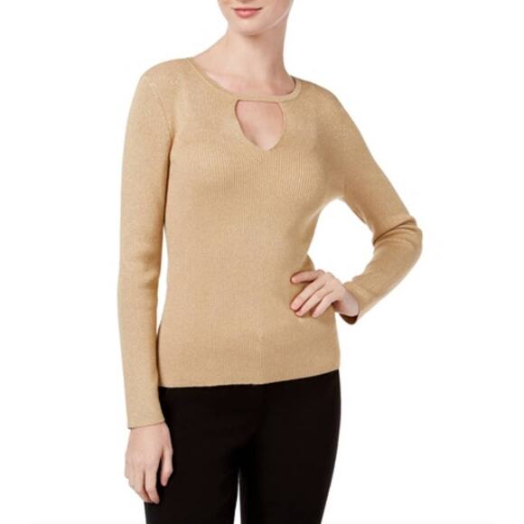 INC International Concepts Gold Lurex Cutout Ribbed Sweater - PXL - Picture 1 of 5